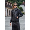 S P Y M Womens Removable Hooded Faux Leather Jackets
