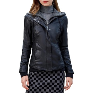S P Y M Womens Removable Hooded Faux Leather Jackets